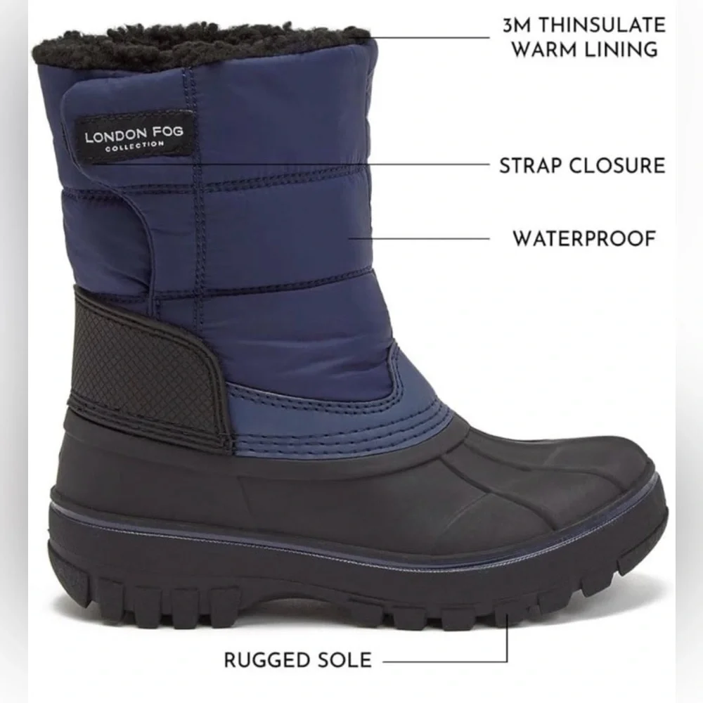 London Fog Jett Waterproof Kids Blue Black‎ Snow Boots sz 6C Winter Outdoor